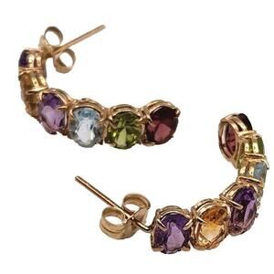 Fashion 14k Yellow Gold Natural Mix Stones Stud Earrings